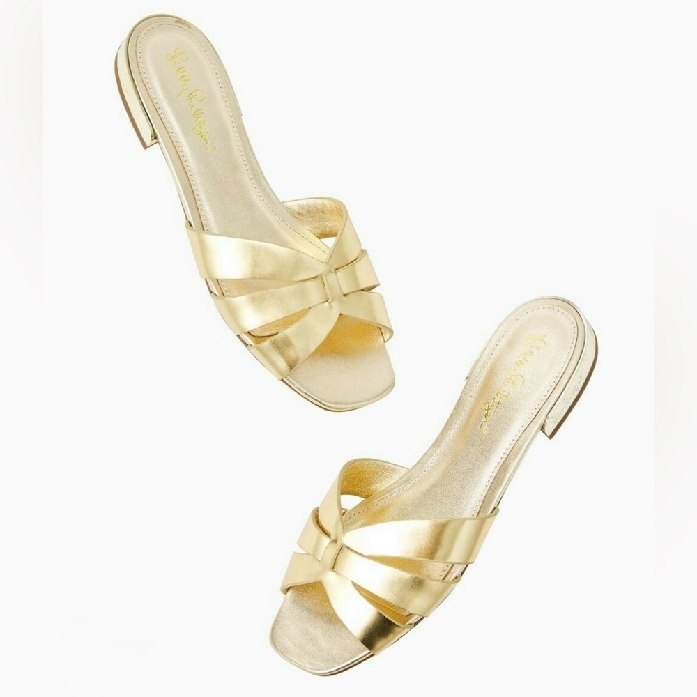 New Lilly Pulitzer Whitney gold Slides Sandals. Size 8 1/2 - Picture 4 of 6